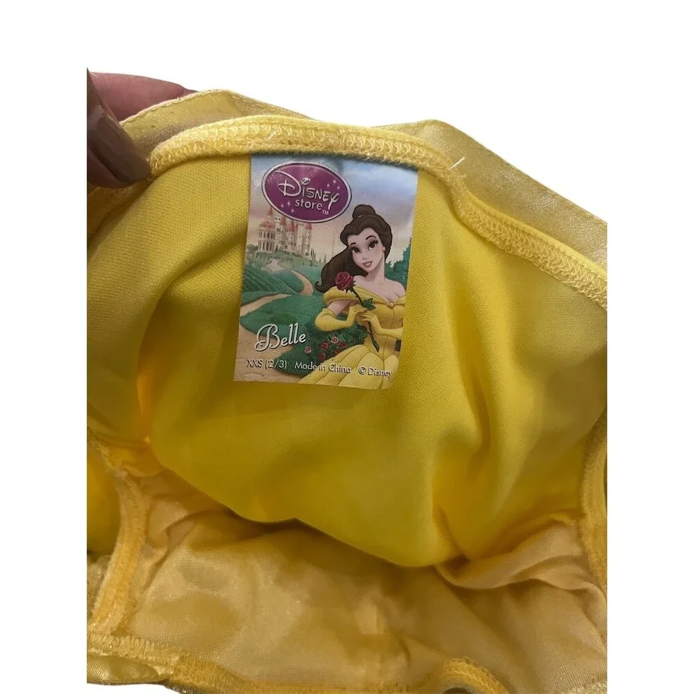 Disney Store Belle Princess Costume Dress Girls 2XS Gold Long Glitter